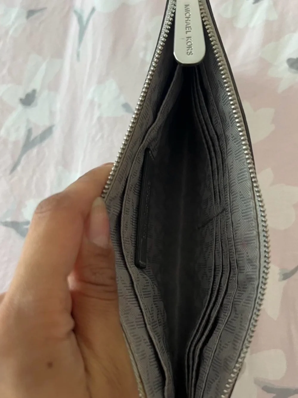 Michael Kors Metallic Silver Saffiano Wristlet Clutch